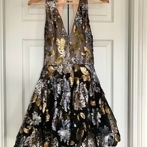 Bébé Fit Flare Dress - Black, silver, gold sequins